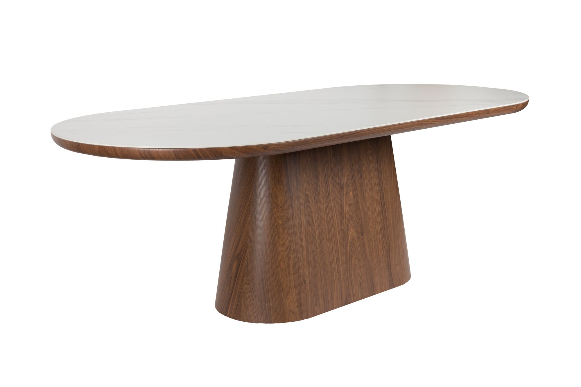 Almira Walnut Brown Oak Wood & White Marble Oval Dining Table 200cm